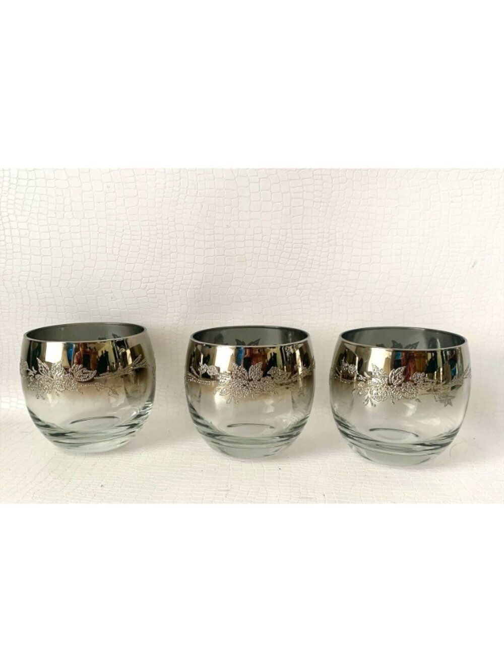 6 Mid-Century Modern Queen's Lusterware  Silver Rim Glasses Roly Poly - Picture 3 of 5